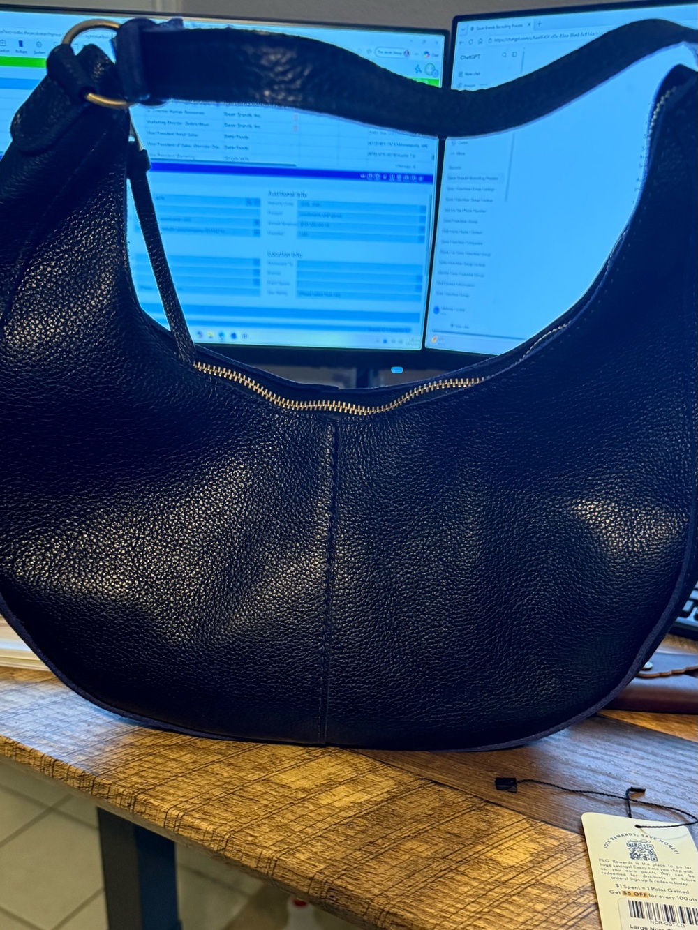 Portland Leather Large Nora Crescent Shoulder Bag in Cobalt. NEW with tag.